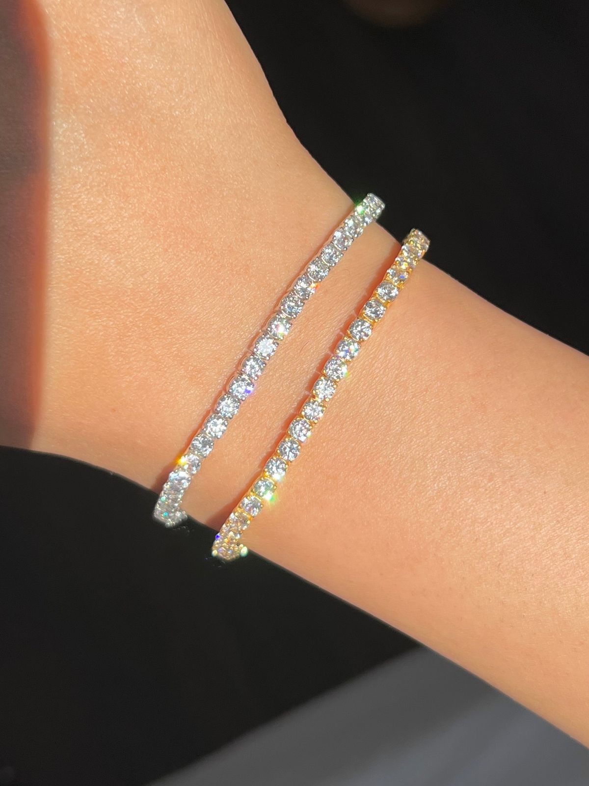 Élan Crystal Tennis Bracelet – Elegant Gold & Silver Shine